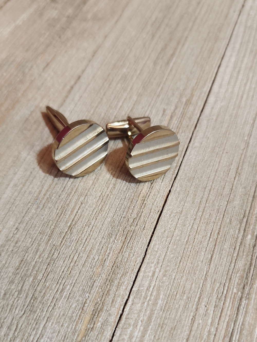 Vintage Two-Tone Striped Round Cufflinks